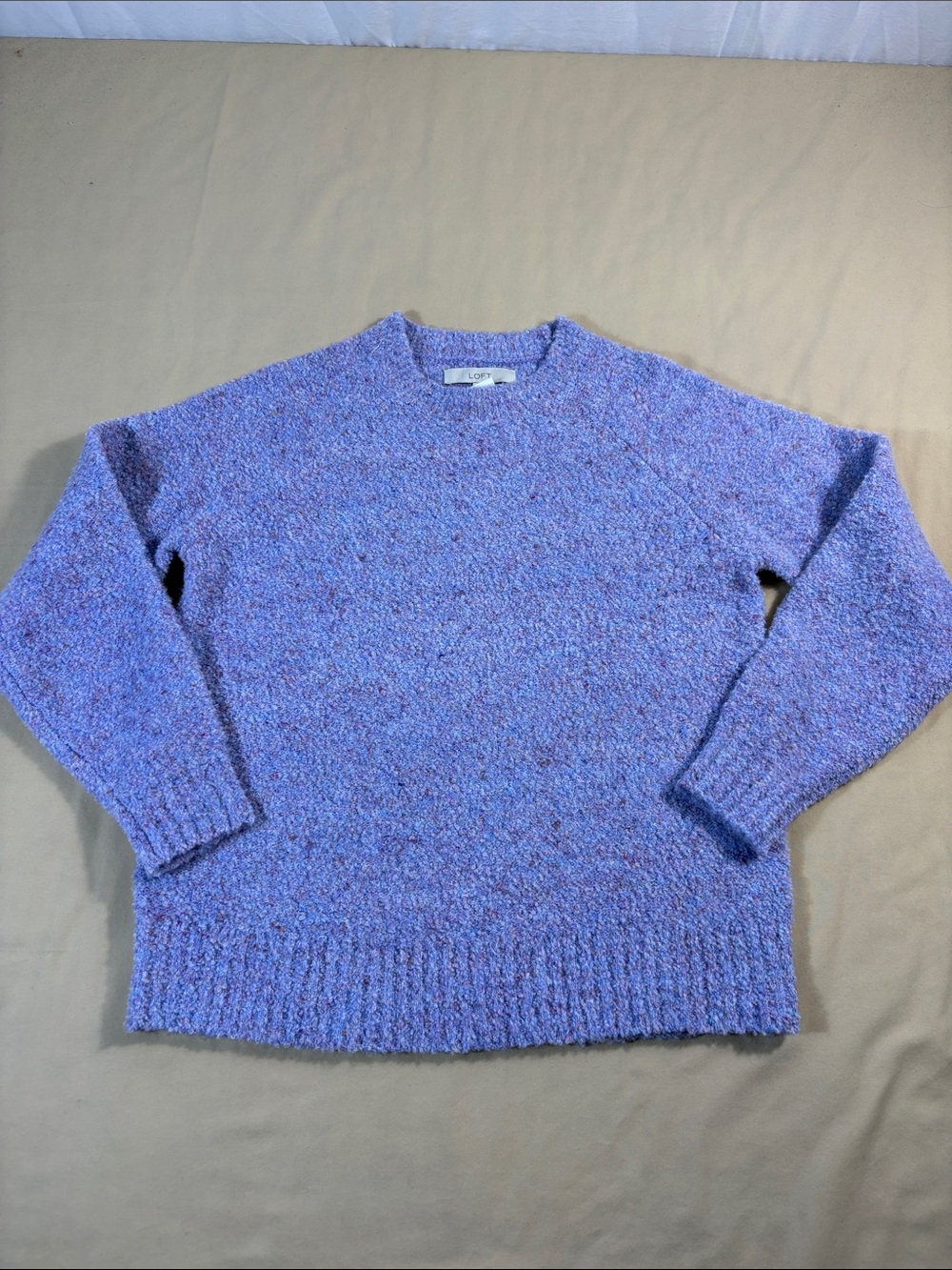LOFT S Purple Flecked Boucle Knit Sweater Melange Crewneck Pullover Top NWT